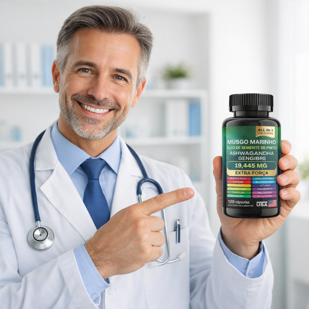 Suplemento Natural 8 em 1 - Sea Moss, Ashwagandha & Gengibre Extra Strength